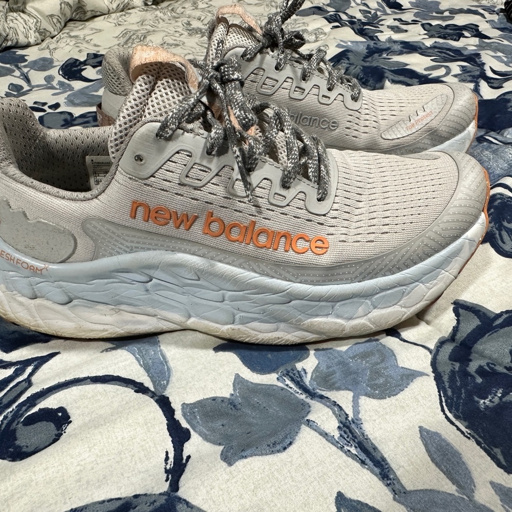 New Balance Light Gray and Orange Athletic Sneakers